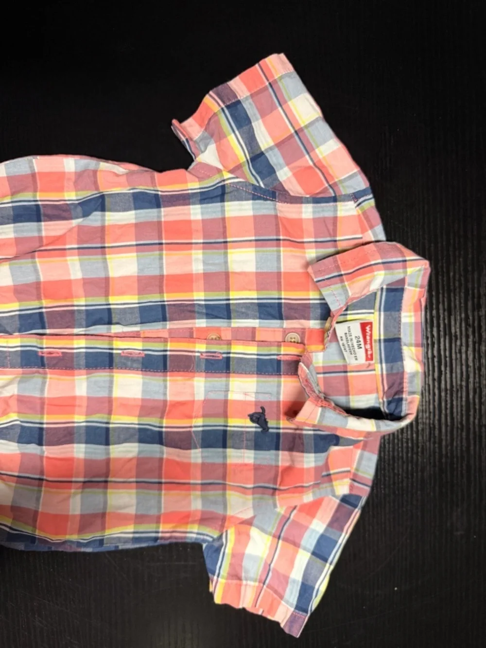 Wrangler Boys Plaid Short-Sleeve Button-Down Bodysuit in Coral, Navy & Yellow